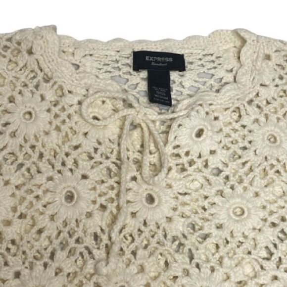 Express cream hand knit formal crochet wool blend sweater size M - Picture 10 of 16